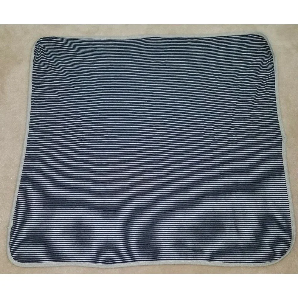Navy Blue Gray Striped Cotton Baby Blanket Lovey